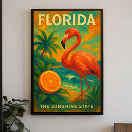 Florida Poster Sunshine State Flamingo Beach Wall Decor