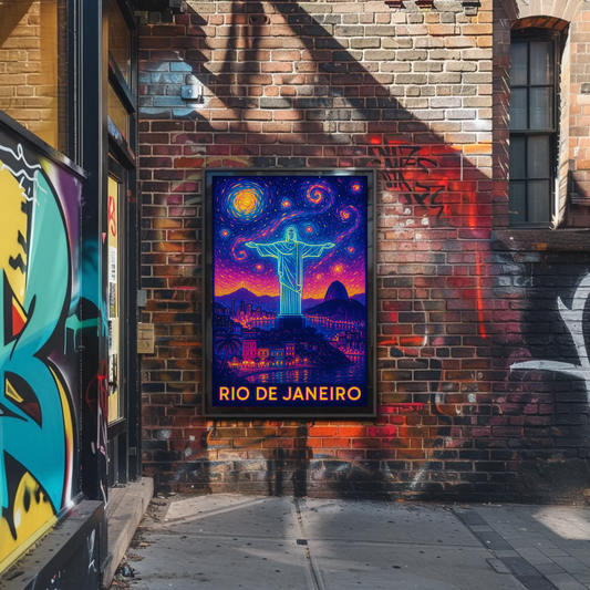 Rio De Janeiro Christ Neon Night Sky Travel Poster