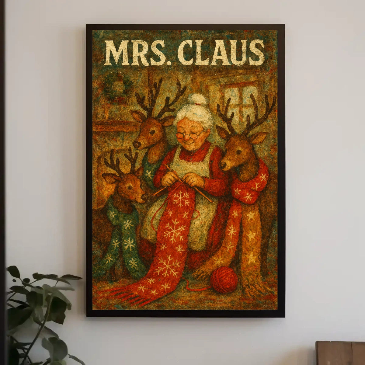 Mrs. Claus And Her Reindeer Companions Poster