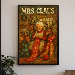 Mrs. Claus And Her Reindeer Companions Poster