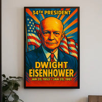 Dwight D. Eisenhower 34th President of the United States Colorful Comic Book Style Poster