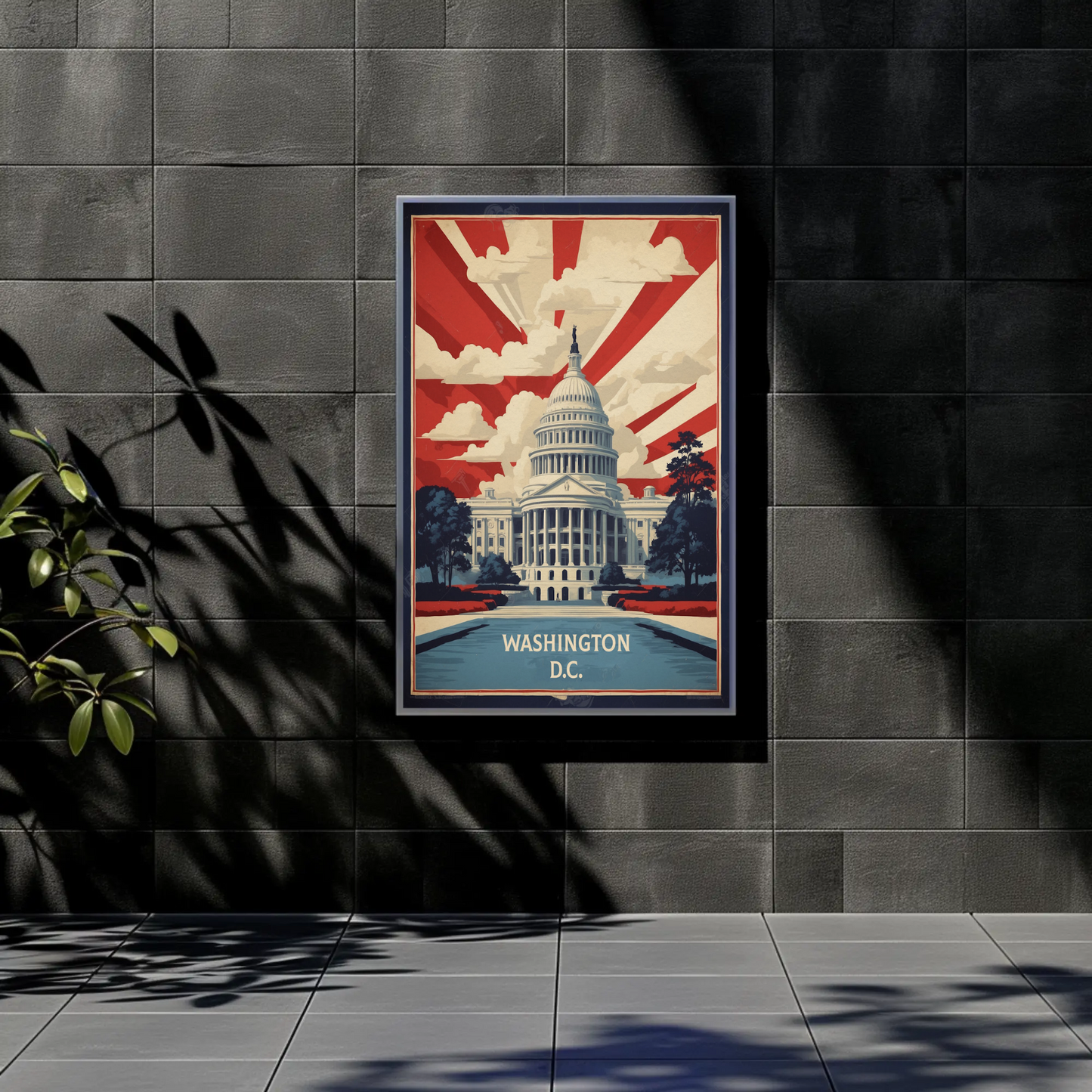 Washington D.C. Capitol Rays Sunrise Glory Vintage Travel Poster