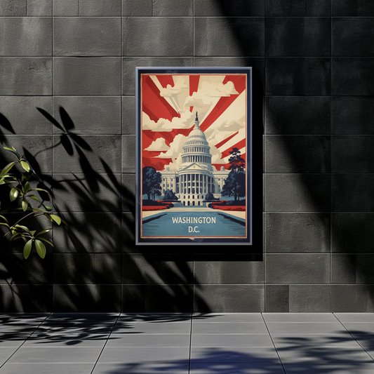 Washington D.C. Capitol Rays Sunrise Glory Vintage Travel Poster