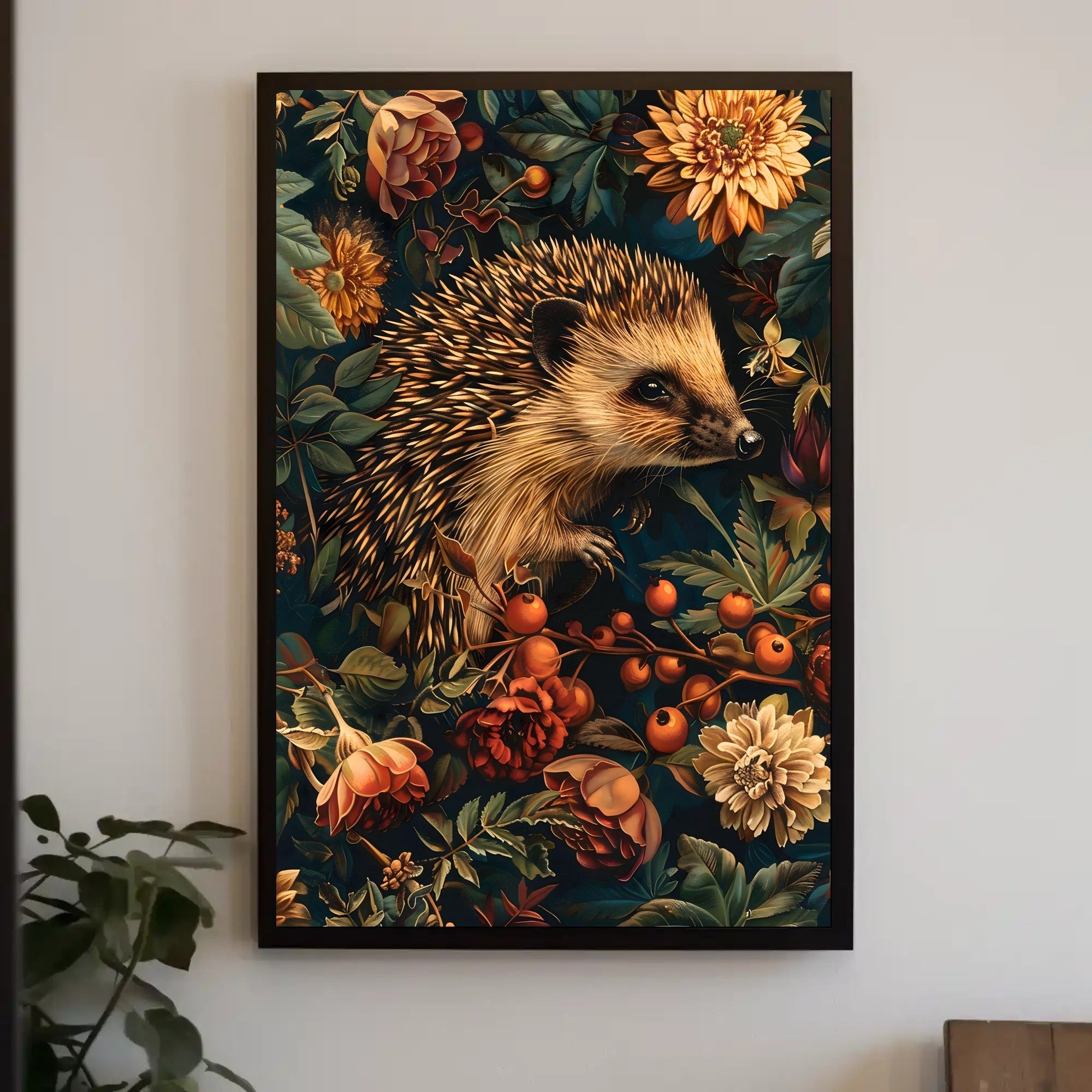 Hedgehog in Bloom Wall Art Print Decor