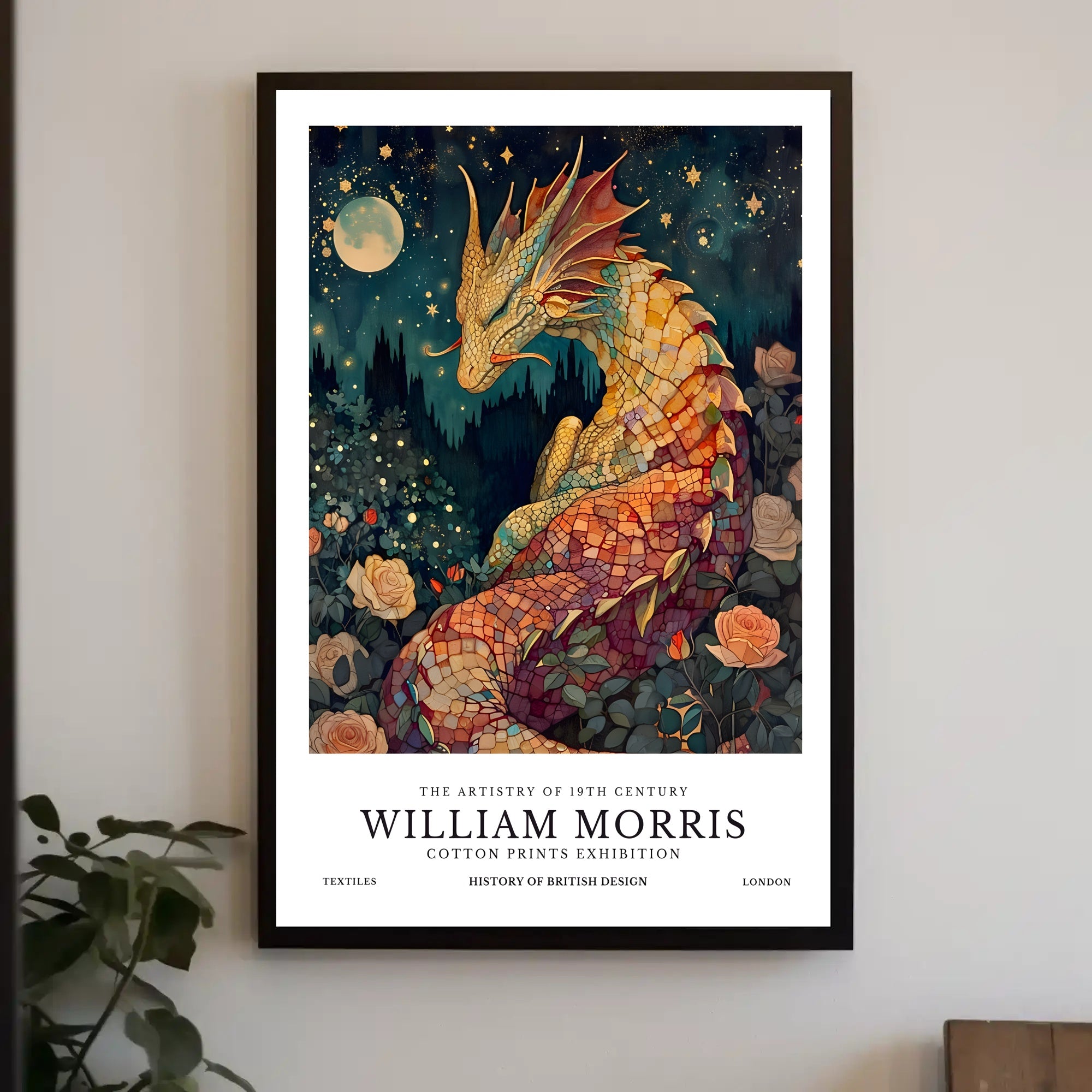 Artistic Dragon and Roses: 19th Century Heritage Poster