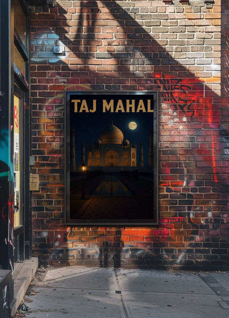 Taj Mahal India Moonlight Reflection Travel Poster
