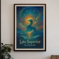 Enchanted Lake Superior: Dragon at Dusk Fantasy or Mythology Poster