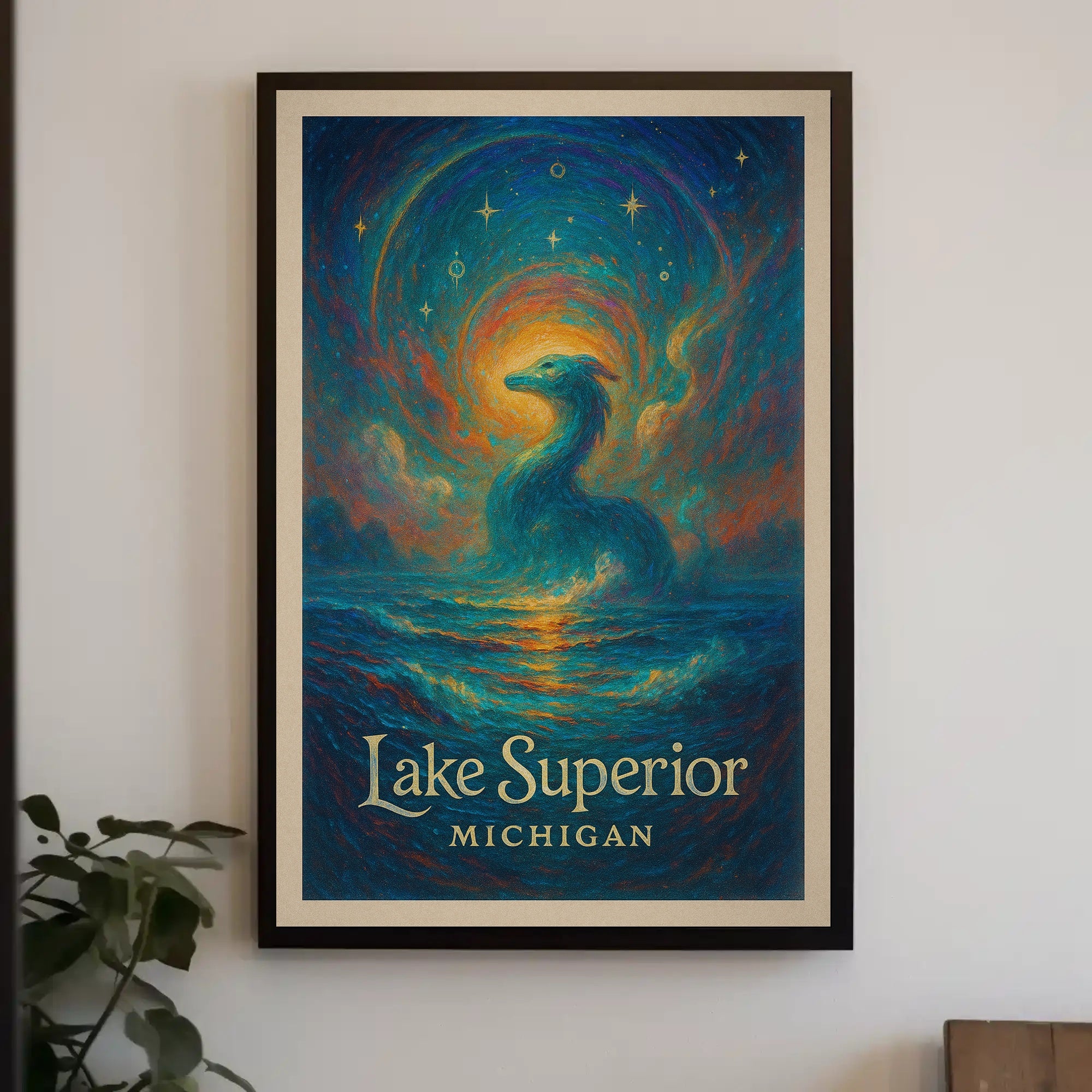Enchanted Lake Superior: Dragon at Dusk Fantasy or Mythology Poster