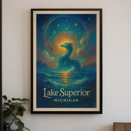 Enchanted Lake Superior: Dragon at Dusk Fantasy or Mythology Poster