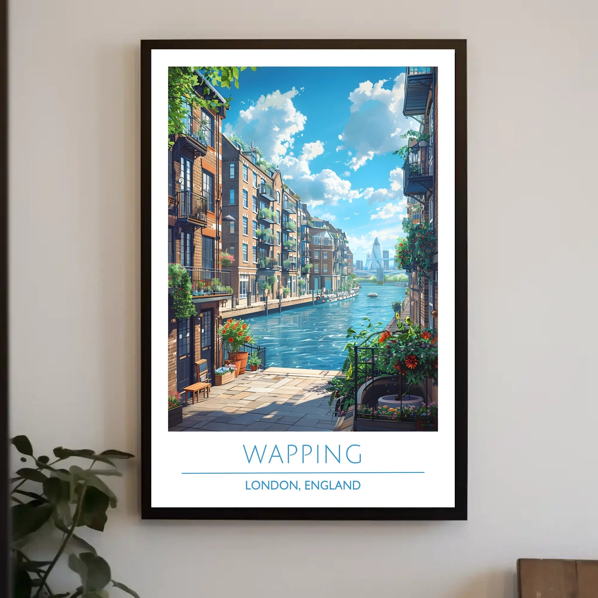 Wapping Canal with Modern Skyline Urban or Cityscape Poster