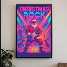 Christmas Rock Santa Guitar Festive Poster