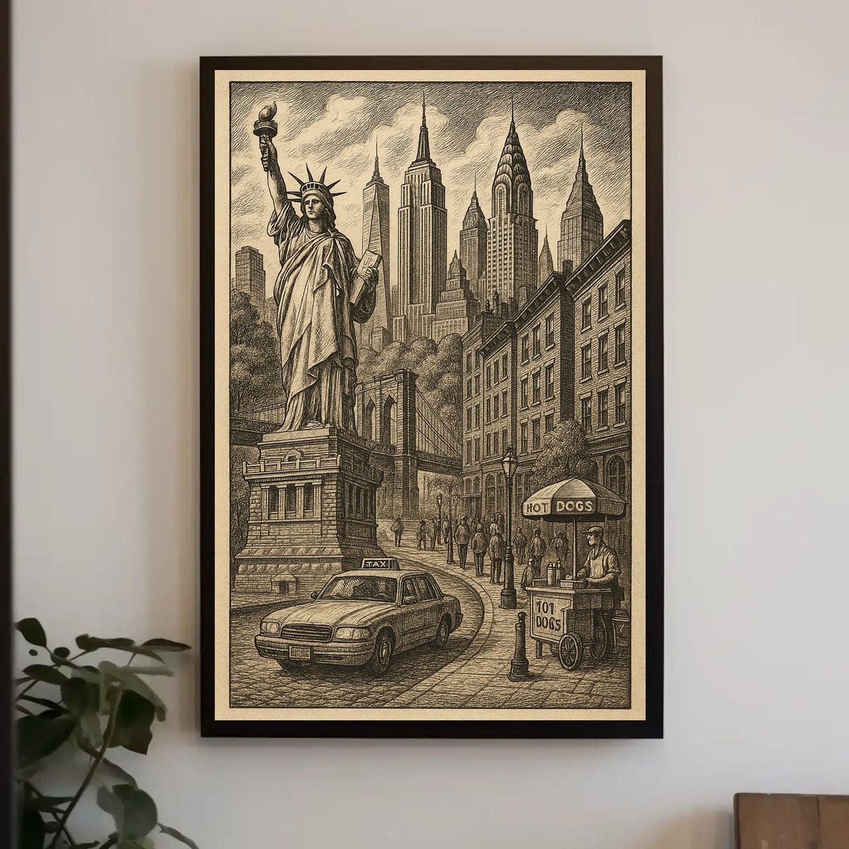 New York City Liberty Skyscrapers Poster Vintage Wall Art