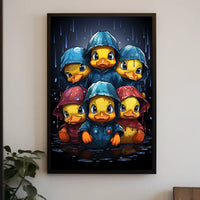 Playful Ducks in Raincoats Whimsical Art Poster