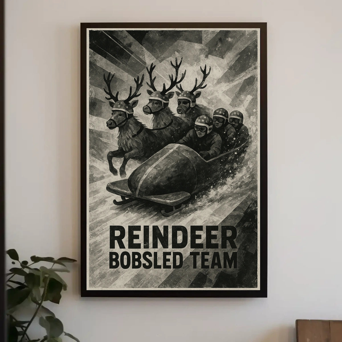 Reindeer Bobsled Team Vintage Fantasy Sports Poster
