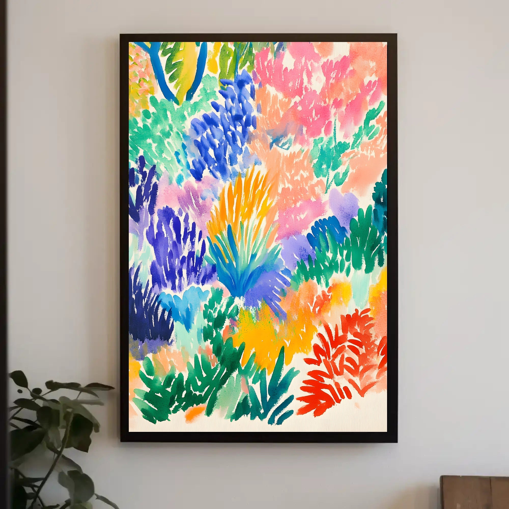 Vibrant Abstract Garden Scene Modern Art Poster