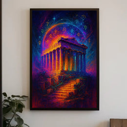 Mystical Ruins Under Cosmic Skies Poster