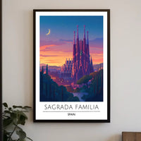 Sagrada Familia Twilight Travel Art Poster