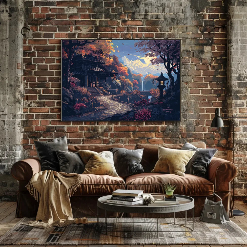Serene Japanese Autumn Pixel Art Poster