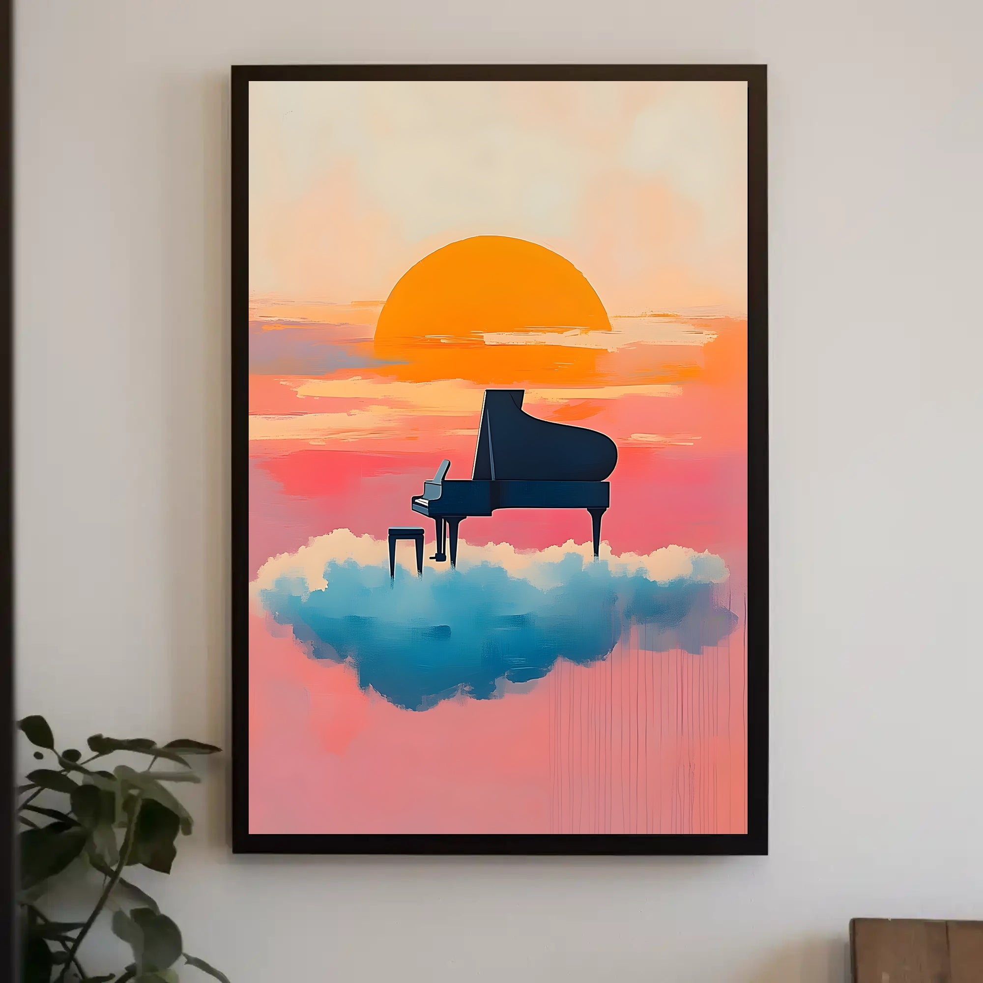 Piano In Clouds Dreamy Poster Sunset Wall Art