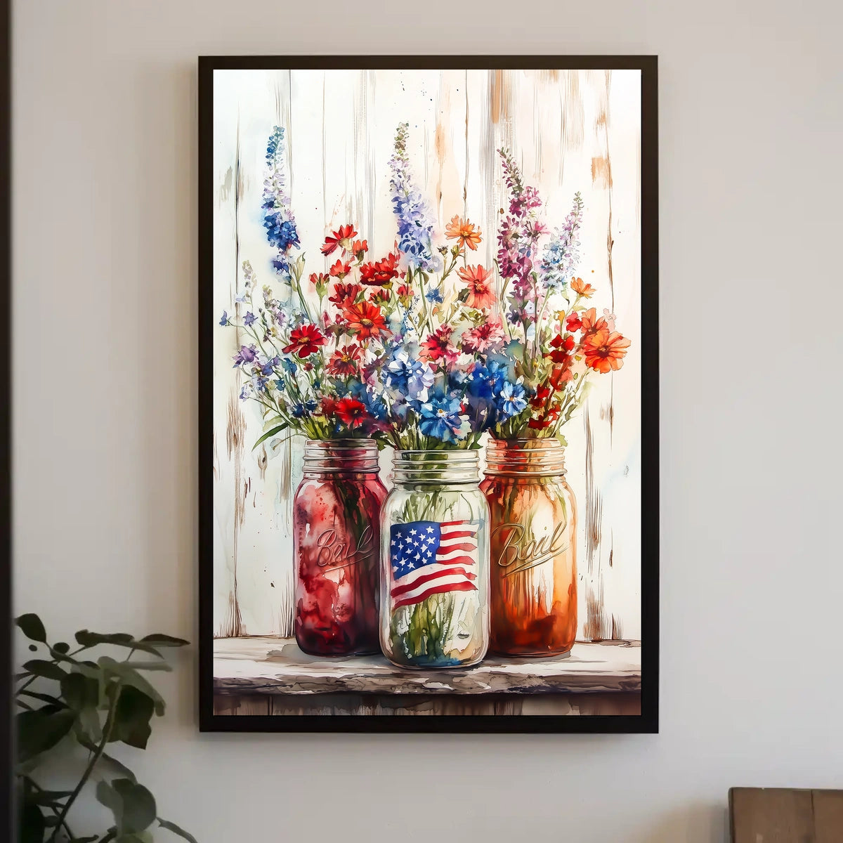 Three Rustic Mason Jars Vintage Wall Decor Artwork Poster