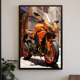 Vibrant Urban Motorcycle Poster PosterGoat