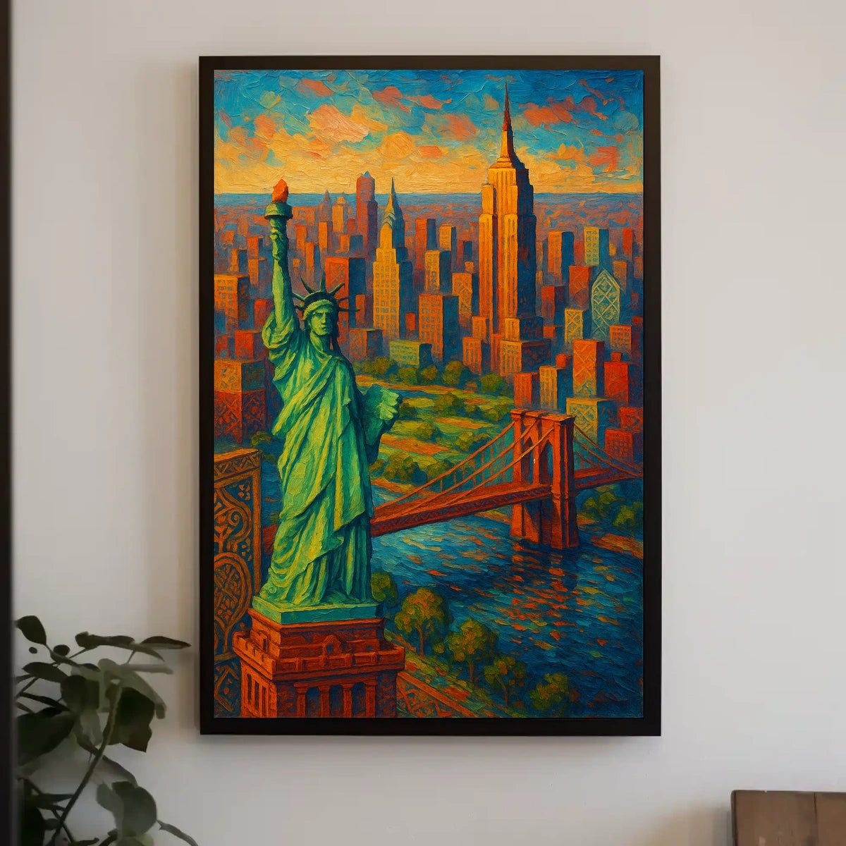 New York City Nighttime Skyline Poster Modern Wall Art