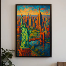 New York City Nighttime Skyline Poster Modern Wall Art