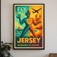 Jersey Adventure Awaits in Vibrant Travel Poster PosterGoat