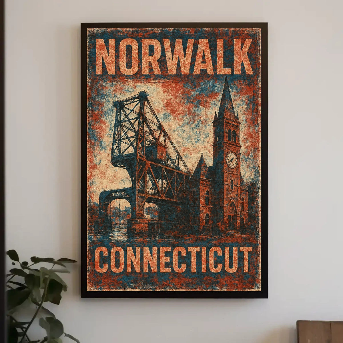 Norwalk Connecticut Coastal Cityscape Watercolor Poster