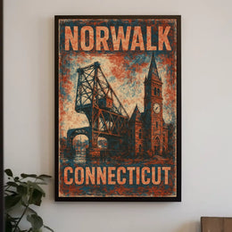 Norwalk Connecticut Coastal Cityscape Watercolor Poster