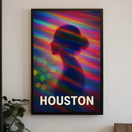 Vibrant Silhouette Houston Night City Neon Skyline Pop Art Digital Painting Urban Poster
