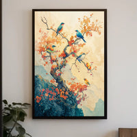 Serene Birds on Blossoming Tree Art Poster PosterGoat