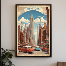 Mid Century New York Cityscape Poster Vintage Wall Art