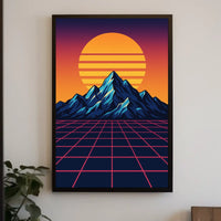 Retro-Futuristic Synthwave Sunset Art Print - Futuristic Sci-Fi Poster