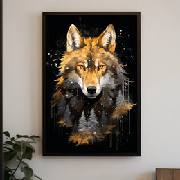 Stylized Wilderness Wolf Depiction Artistic Animal Poster
