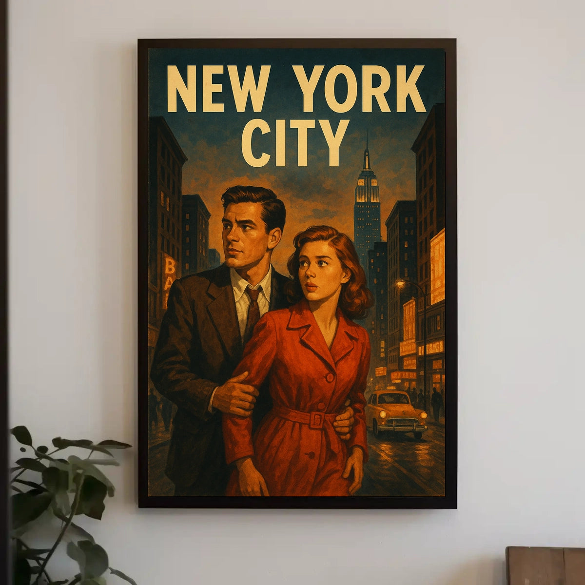 New York City Noir Scene Poster Vintage Cityscape Wall Art