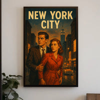 New York City Noir Scene Poster Vintage Cityscape Wall Art