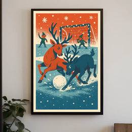 Whimsical Reindeer Winter Sports Vintage Poster Art