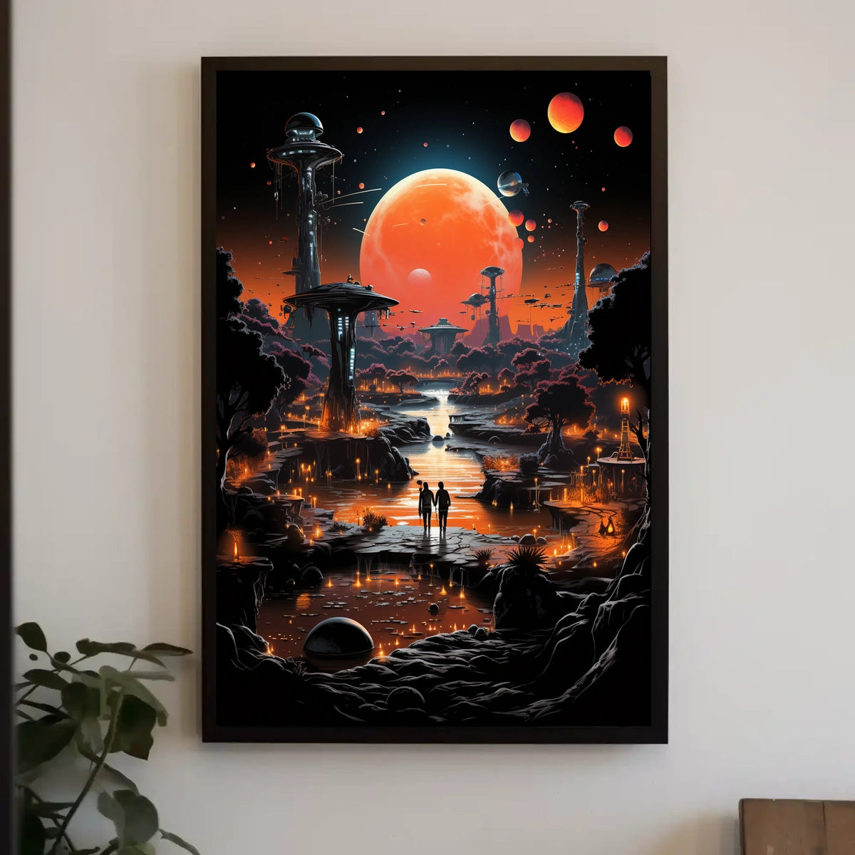 Futuristic Alien Planet Poster: Sci-Fi Landscape in Space