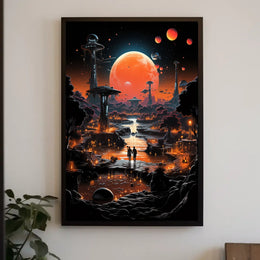 Futuristic Alien Planet Poster: Sci-Fi Landscape in Space