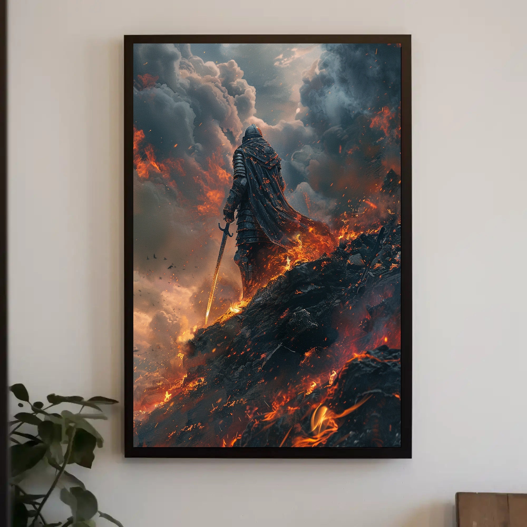 Epic Fantasy Hero Battles Fiery Apocalypse: Fantasy or Mythology Poster PosterGoat