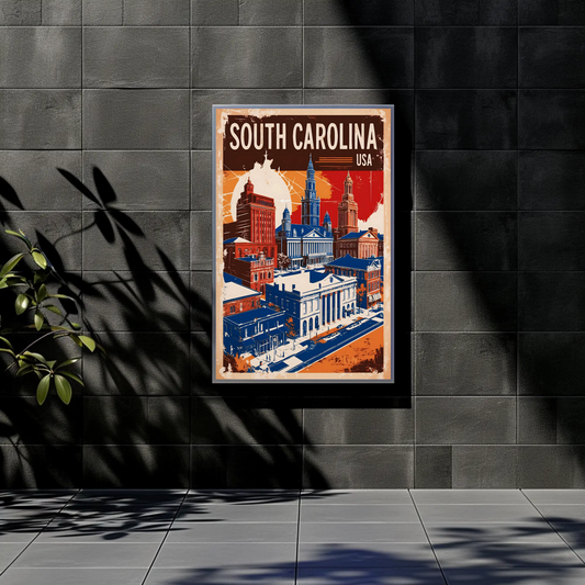 South Carolina USA Historic Skyline Vintage Travel Poster