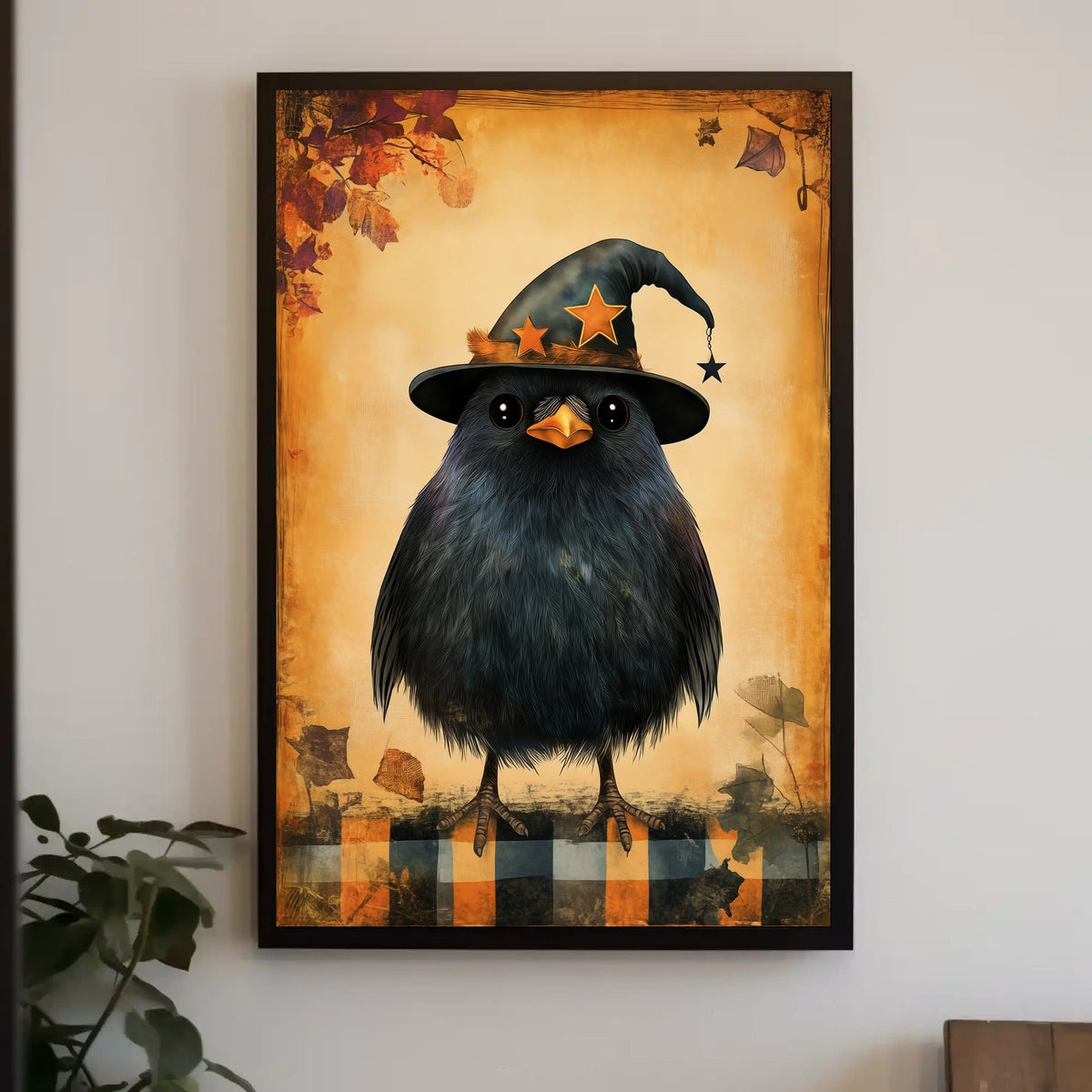Black Bird Witch Halloween Autumn Whimsical Poster