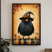 Black Bird Witch Halloween Autumn Whimsical Poster