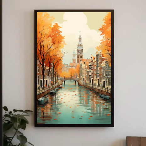 Autumn Amsterdam Canal Charm: Urban or Cityscape Poster