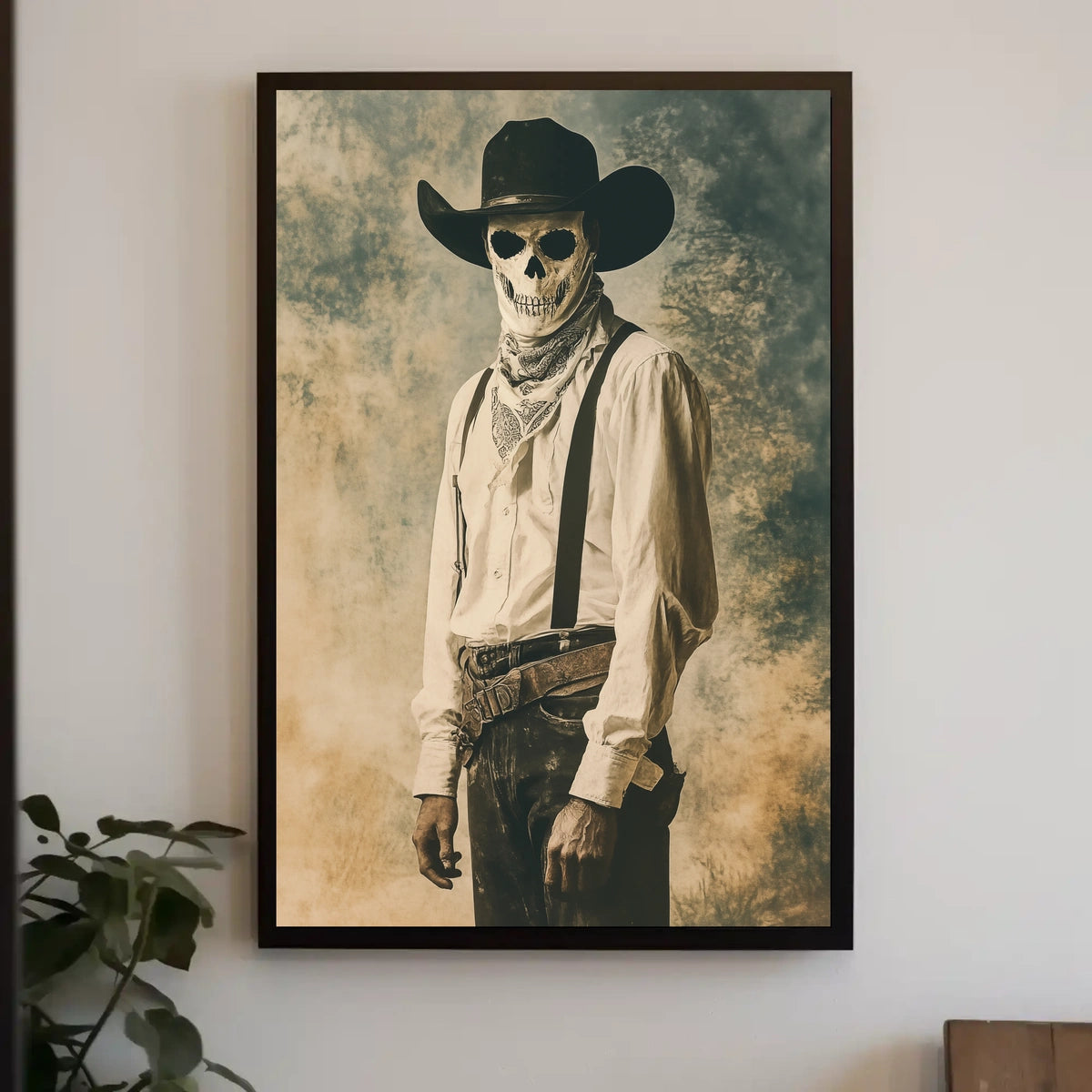 Cowboy Skull Mask Vintage Eerie Western Poster