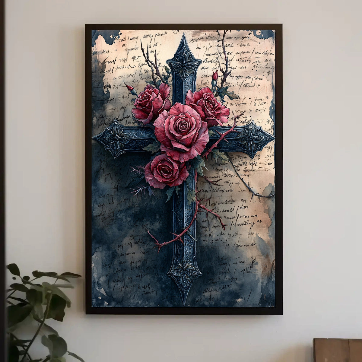 Gothic Cross With Roses Design Poster