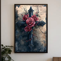 Gothic Cross With Roses Design Poster