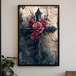 Gothic Cross With Roses Design Poster