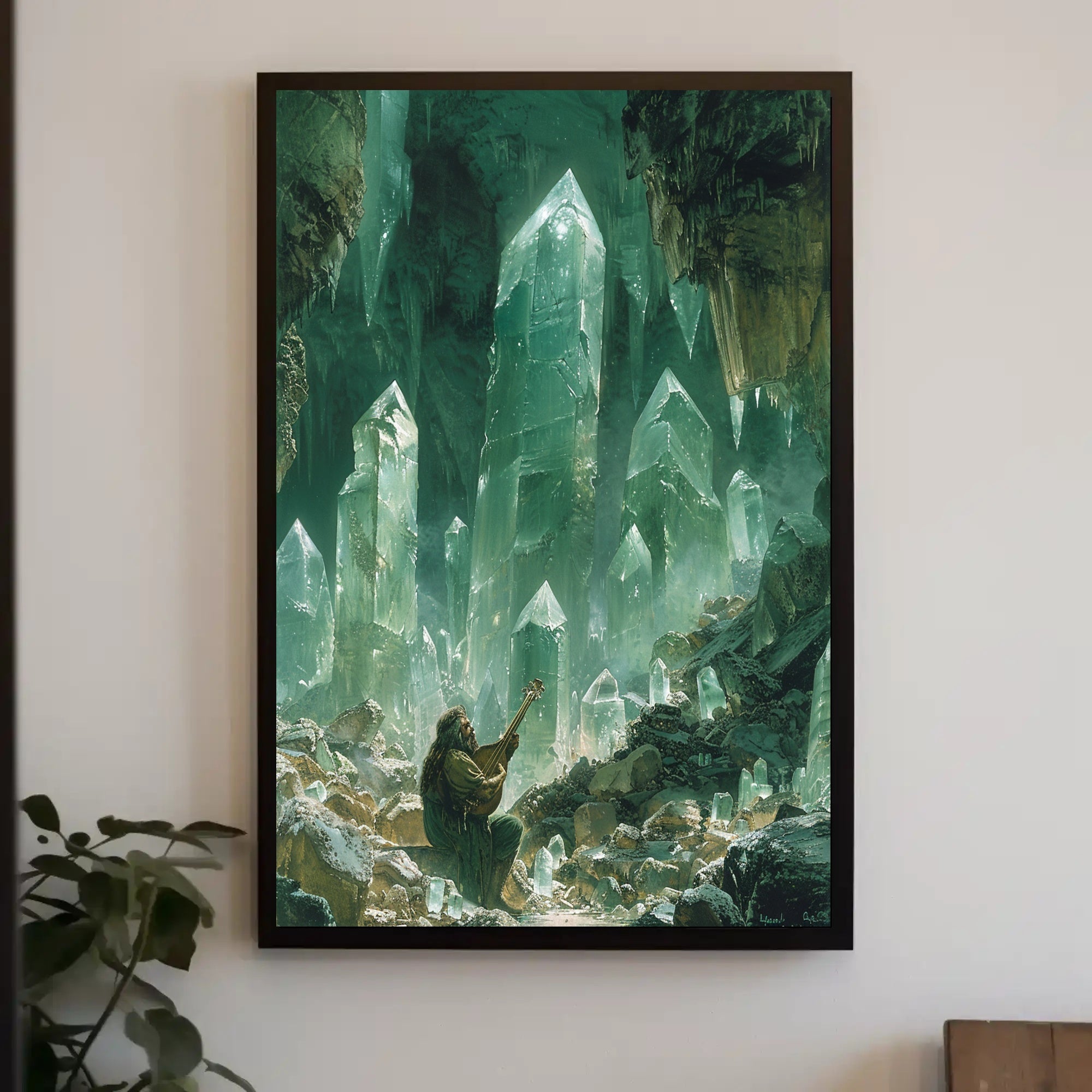 Fantasy Cavern Musician: Enchanting Crystals - Fantasy or Mythology Poster PosterGoat